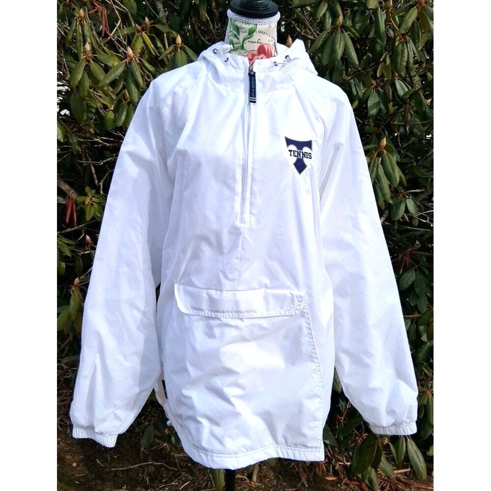Charles River XL White Lined Windbreaker 1/4 Zip Tennis Jacket Sports Hipster